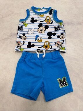 Disney Blue White Mickey & Friends Tank and Shorts Set